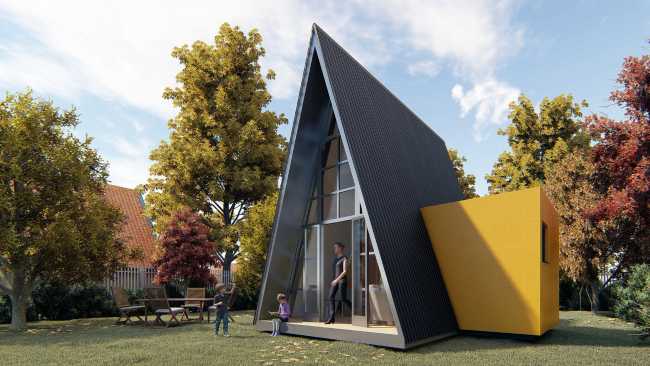 Wooden cabin with triangular shape