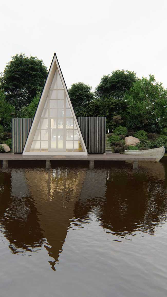 Wooden cabin with triangular shape