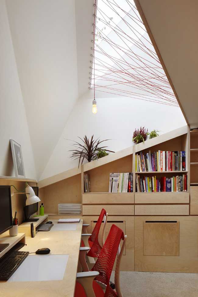 double volume loft staircase wood cables red