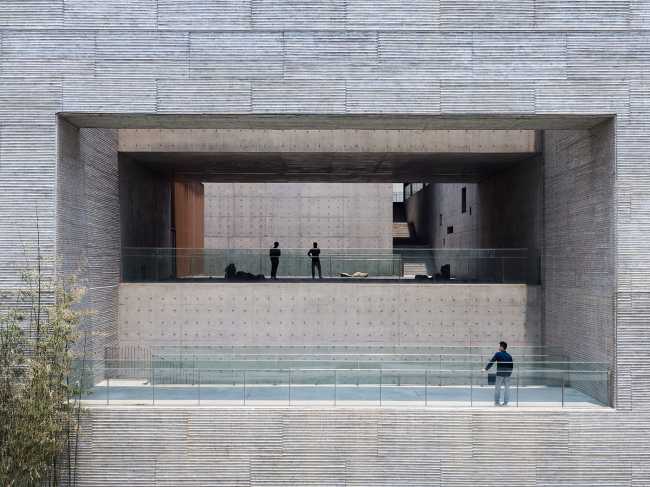 cultural center structure cement parapet glass