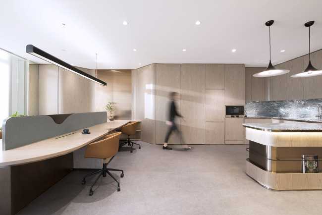 New design for an office in Hong Kong. Luxury workspace with organic shapes